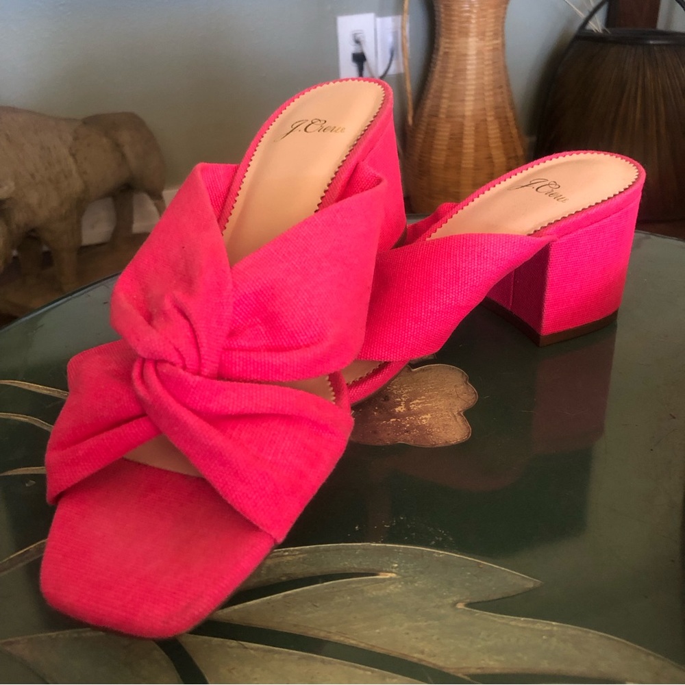 J. Crew 8 1/2 hot pink knot mule heels